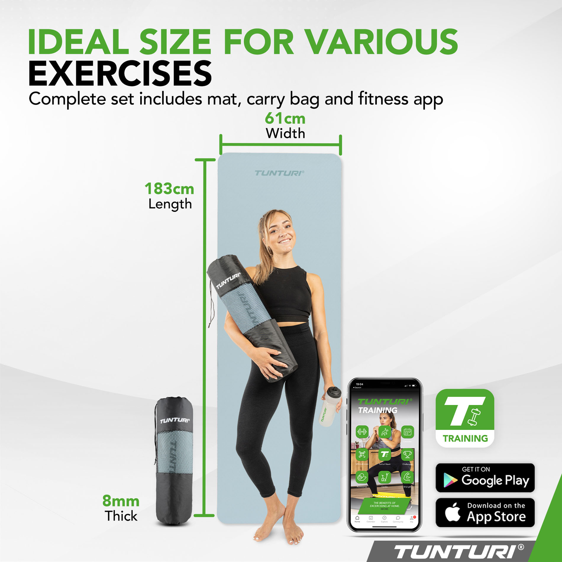 Joogamatt Tunturi Yogamat 8mm, Light Blue - Image 2