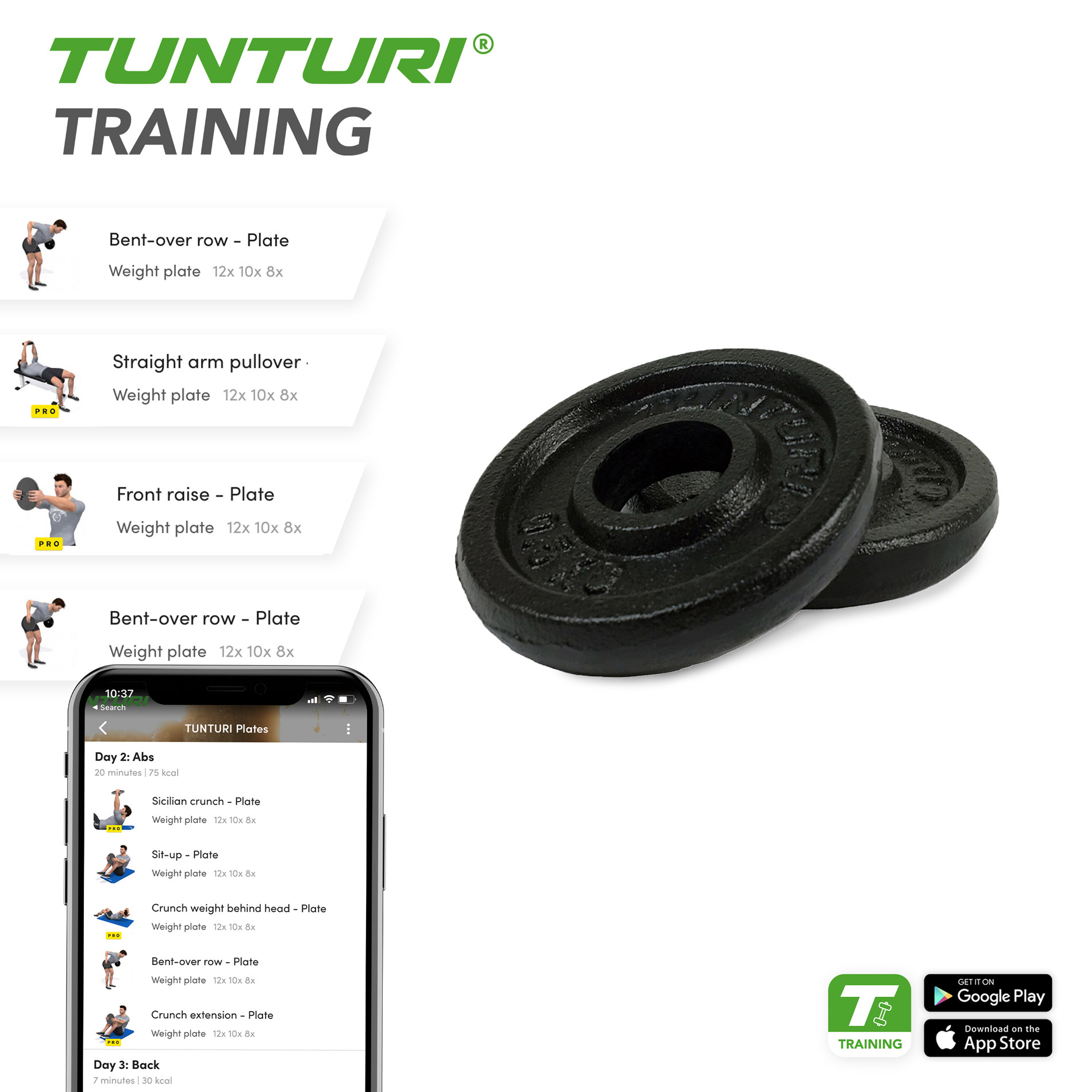 Raskuskettad TUNTURI Plates Black, 30 mm, 0.5kg (paar) - Image 3