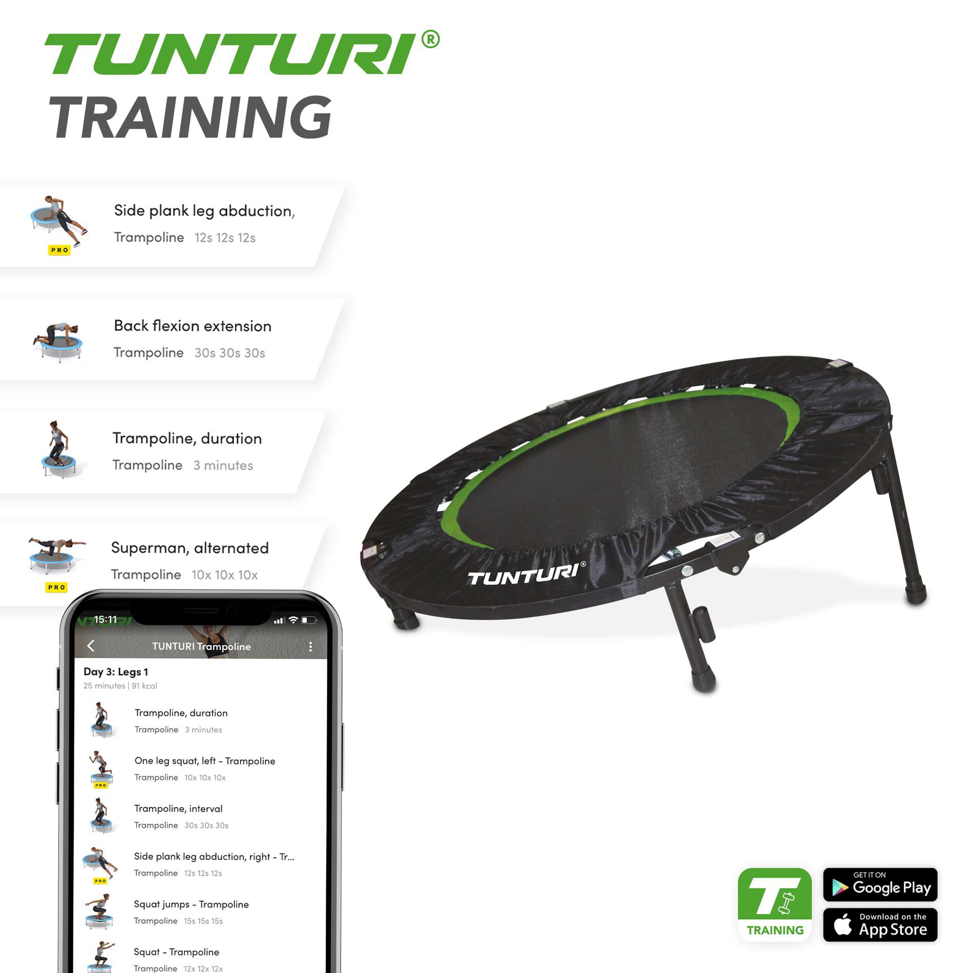 Batuut TUNTURI 4-folding Fitness Trampoline - Image 3