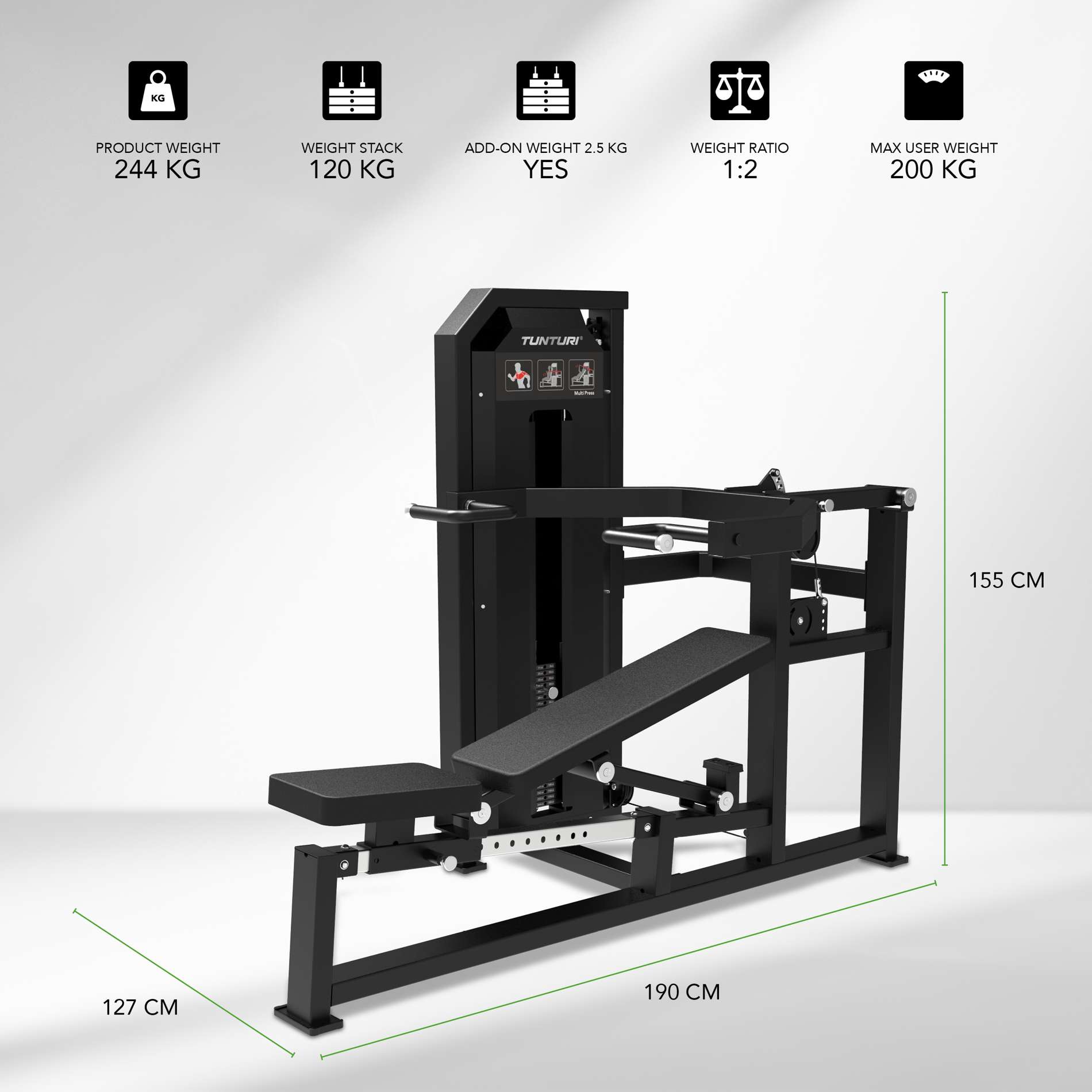 Jõujaam TUNTURI Platinum - Multi Press Strength Station - Selectorized - V-Series - Image 2