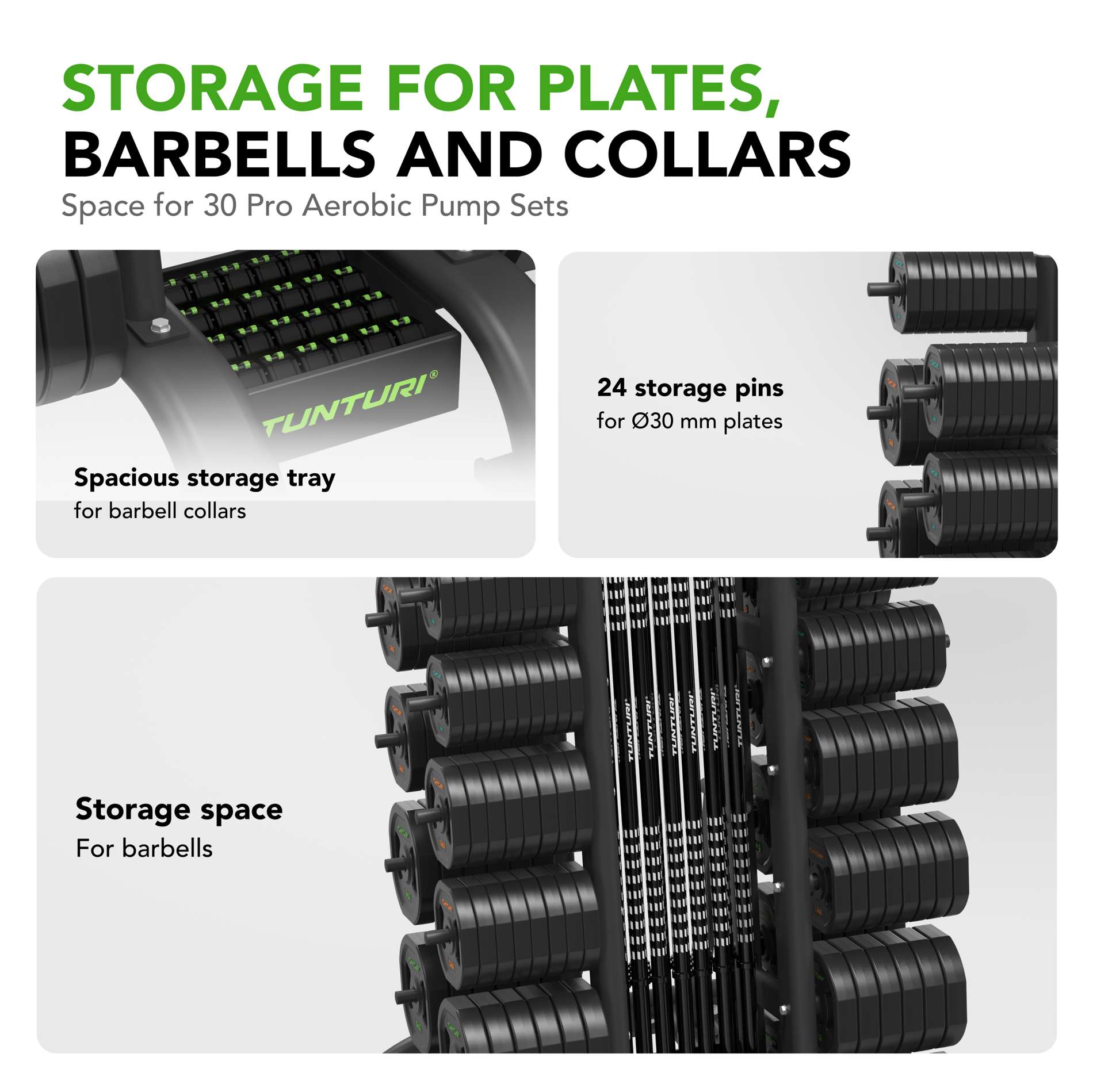 Tõstekangide ja raskusketaste hoidik TUNTURI PRO Aerobic Pump Set Rack (30 sets) - Image 2