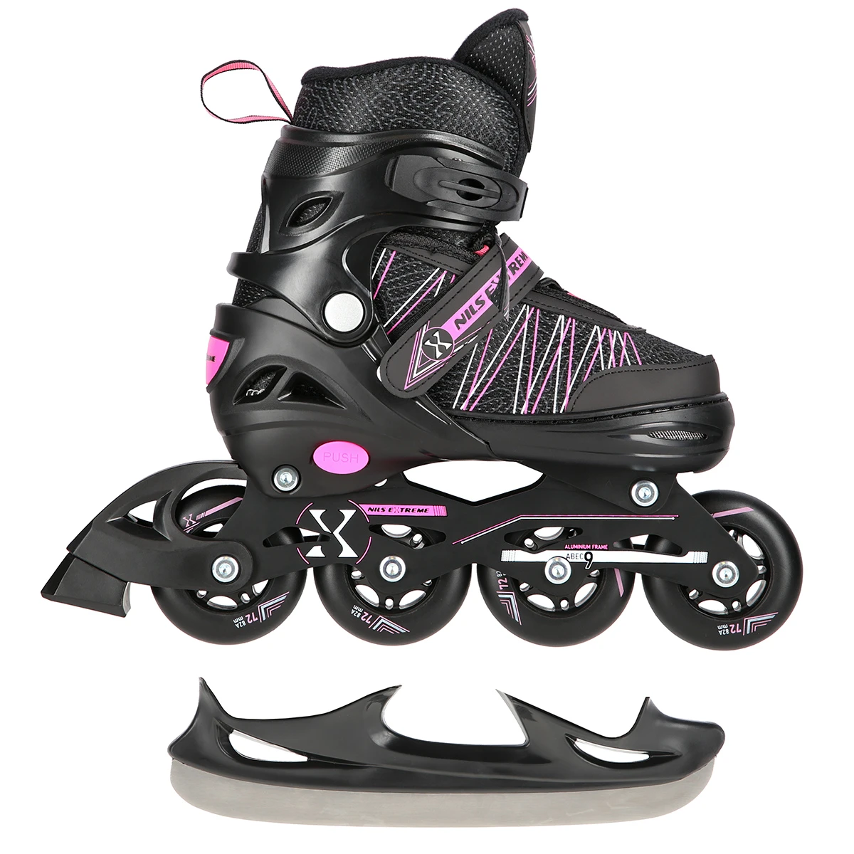 2in1 (rull)uisud NILS EXTREME NH11912A In-line Skates/Hockey Ice Skates, S (31-34), Black/Pink - Image 3