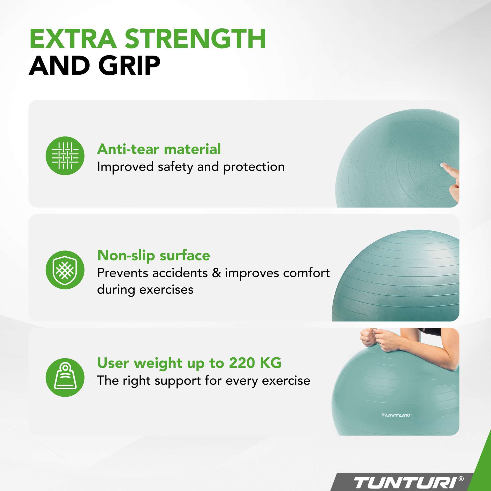 Võimlemispall TUNTURI Gymball 55cm, Anti-Burst, Mint - Image 5