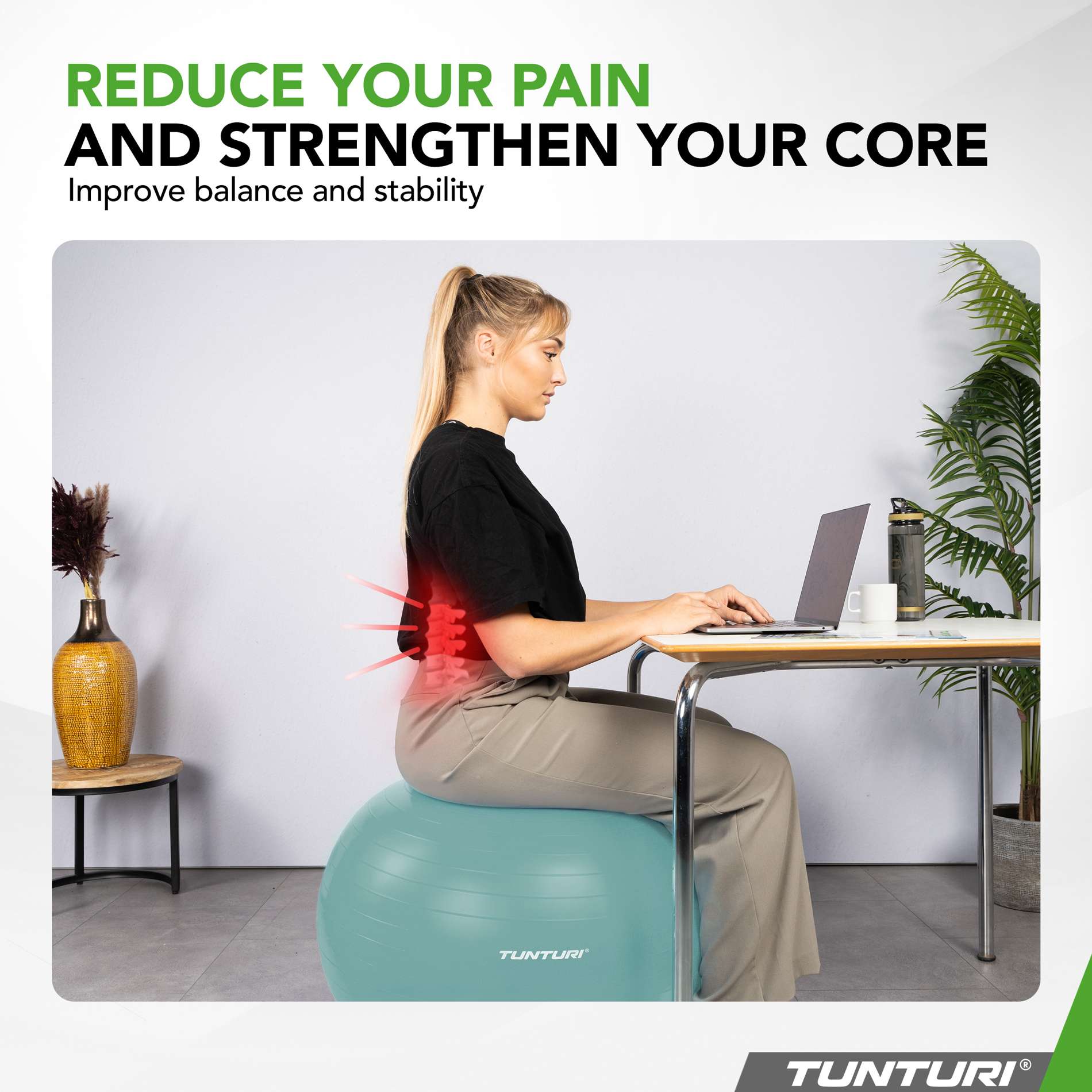 Võimlemispall TUNTURI Gymball 55cm, Anti-Burst, Mint - Image 3