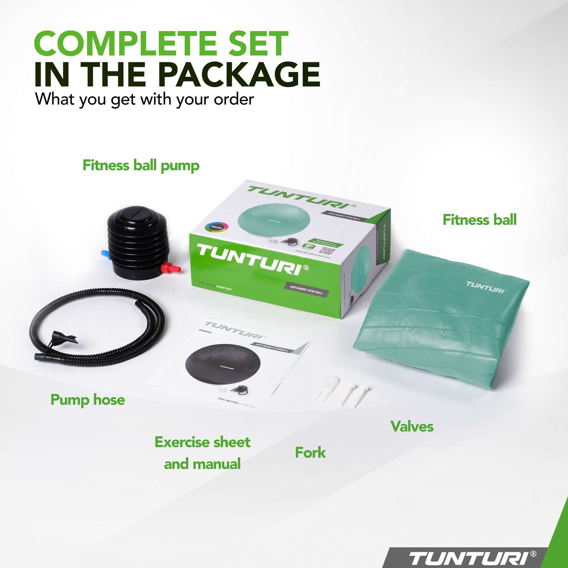 Võimlemispall TUNTURI Gymball 55cm, Anti-Burst, Mint - Image 2